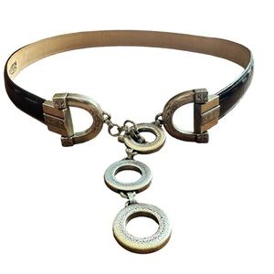 Brighton silver tone black leather belt